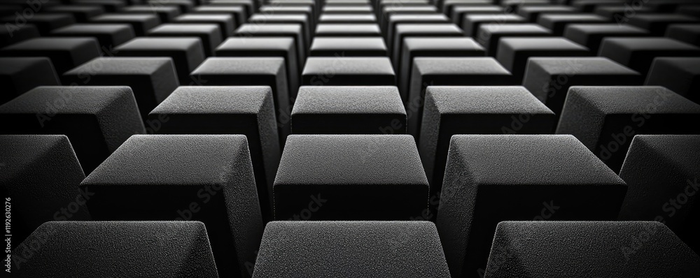 Obraz premium Studio absorber concept. Abstract black geometric pattern with textured cubes creating a modern visual design.