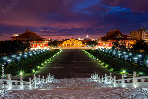 Sunset view of the famous Liberty Square Arch National Concert Hall