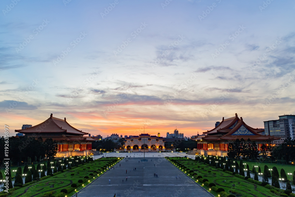 Sunset view of the famous Liberty Square Arch National Concert Hall