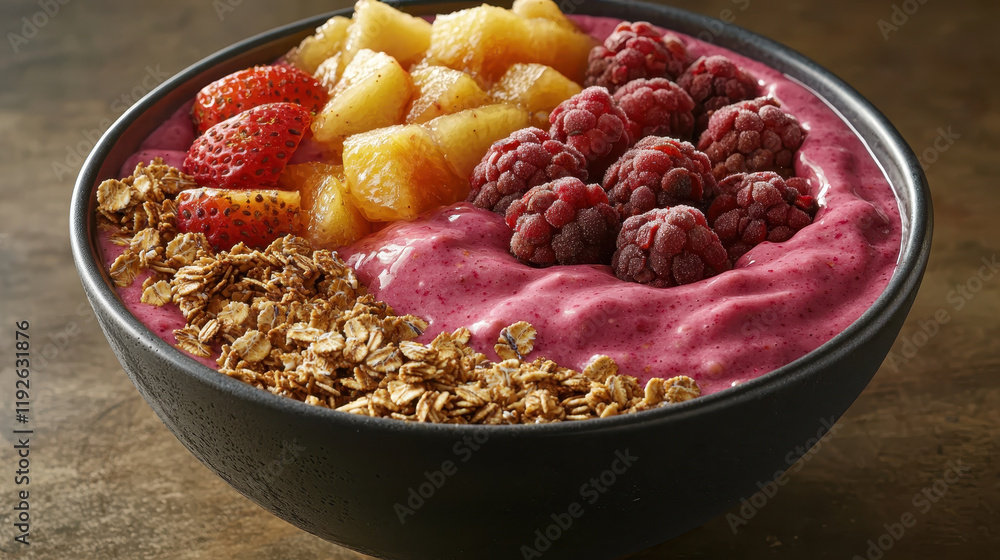 Smoothie bowl with fresh fruits, granola, and vibrant colors for healthy treat Smoothie bowl with fresh fruits, granola, and vibrant colors for healthy treat