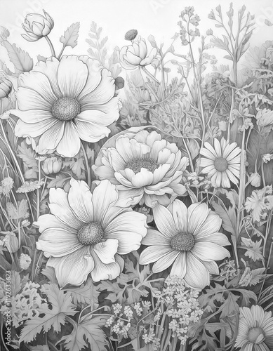 Wallpaper Mural Coloring sketch of flowers field, number 10 Torontodigital.ca