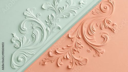 Elegant pastel wall decor with ornate carvings photo