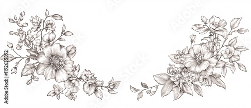 Illustrative Floral Arrangement Design with Delicate Line Art
