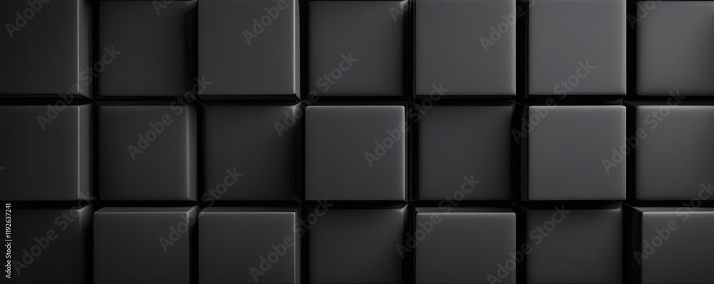 Fototapeta premium Studio absorber concept. A modern black tile pattern with geometric shapes and smooth surfaces.