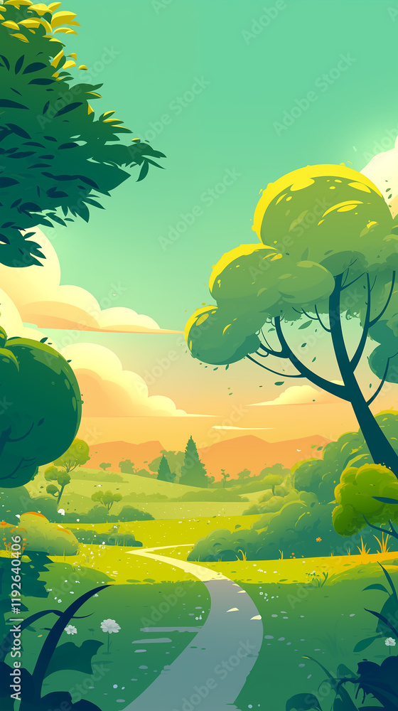 Beautiful cartoon spring landscape illustration background