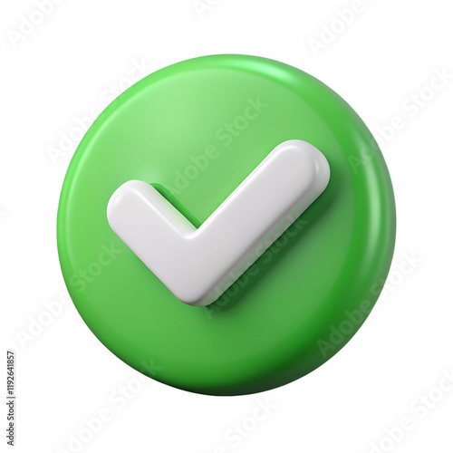 Green verified icon 3d rendering illustration icon. Plastic cartoon style