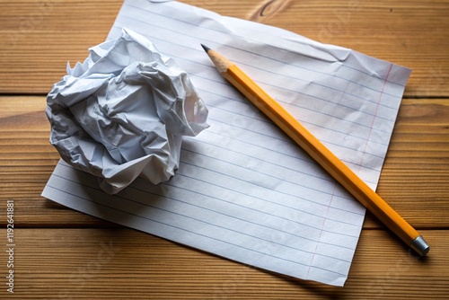 crumpled paper and pencil