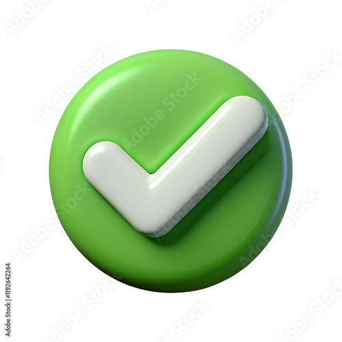 Green verified icon 3d rendering illustration icon. Plastic cartoon style