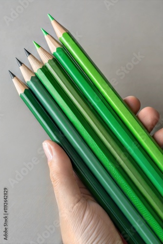 Pencils on a green background