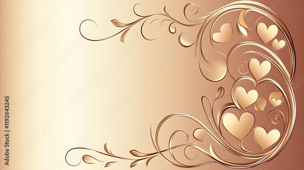 Golden Hearts and Floral Swirls Design Background Golden Hearts and Floral Swirls Design Background
