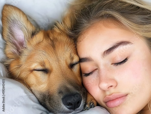Obraz na płótnie Playful image of a pet dog and its owner napping together on a picnic blanket, National Public Sleeping Day, emphasizing comfort and shared downtime, w salonie