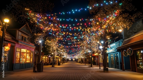 Wallpaper Mural A festive street glowing with bright, multicolored string lights, draped across buildings and trees. The scene captures the lively spirit of the Festival of Lights, with the illuminated decorations  Torontodigital.ca
