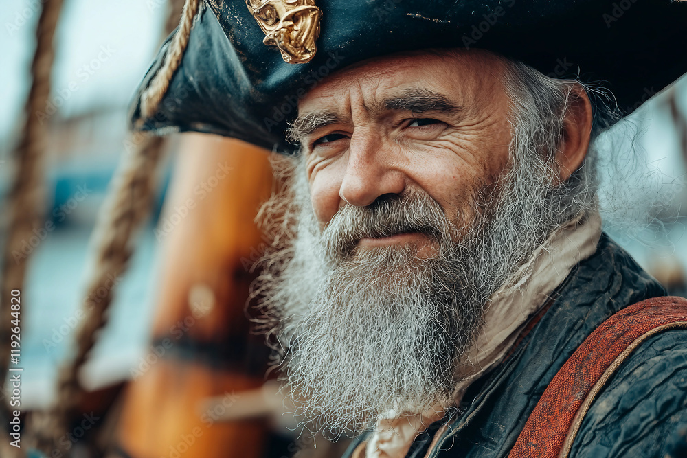 Obraz premium Vivid portrait of a pirate captain in costume, ai generative