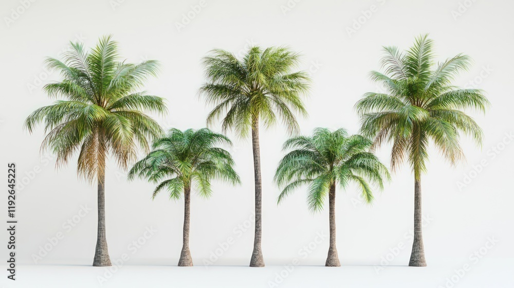 Five coconut palm trees. Five coconut palm trees.