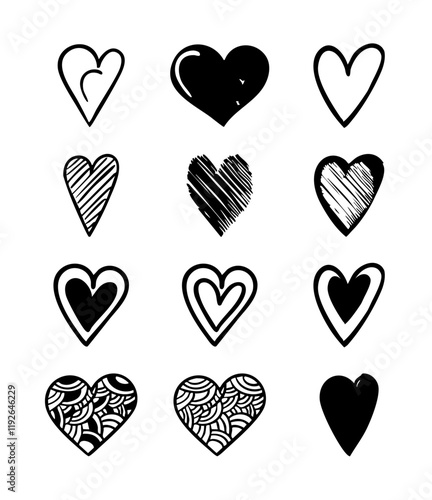 Set of hand drawn hearts for Valentine's day, wedding and other events