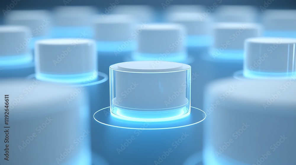 Fototapeta premium Futuristic Circular Buttons with Blue Glow in Abstract Technology Background