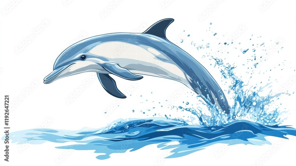 Dolphin leaping through ocean waves in a vibrant illustration showcasing marine life. Generative AI Dolphin leaping through ocean waves in a vibrant illustration showcasing marine life. Generative AI