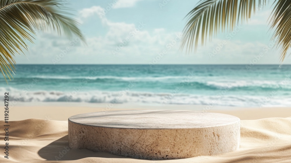 Summer vacation Beach Podium. Modern aesthetic sea and sand podium abstract scene. Empty stage minimalistic boho design background. Stand product showcase. Summer vacation Beach Podium. Modern aesthetic sea and sand podium abstract scene. Empty stage minimalistic boho design background. Stand product showcase.
