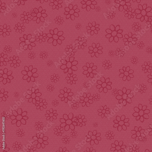Red textured seamless floral pattern with subtle doodle-style flowers, ideal for fabric printing, quilting, wrapping paper, and vintage decorative projects.