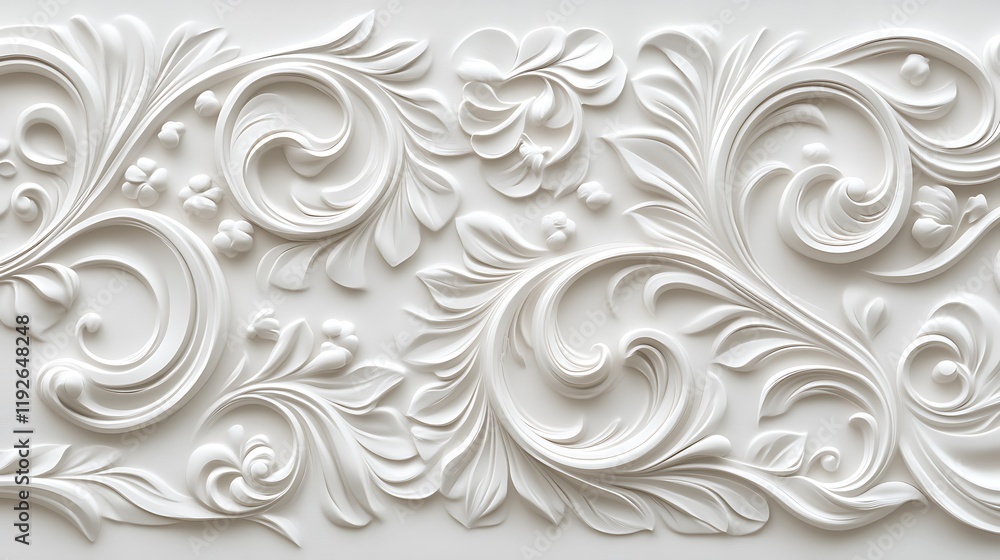 Elegant White Floral Swirl Relief Design Elegant White Floral Swirl Relief Design