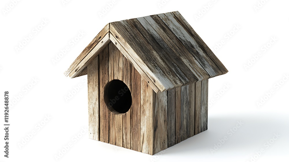 Photorealistic image of a wooden birdhouse isolated on white, showcasing detailed textures and high-resolution craftsmanship. Photorealistic image of a wooden birdhouse isolated on white, showcasing detailed textures and high-resolution craftsmanship.