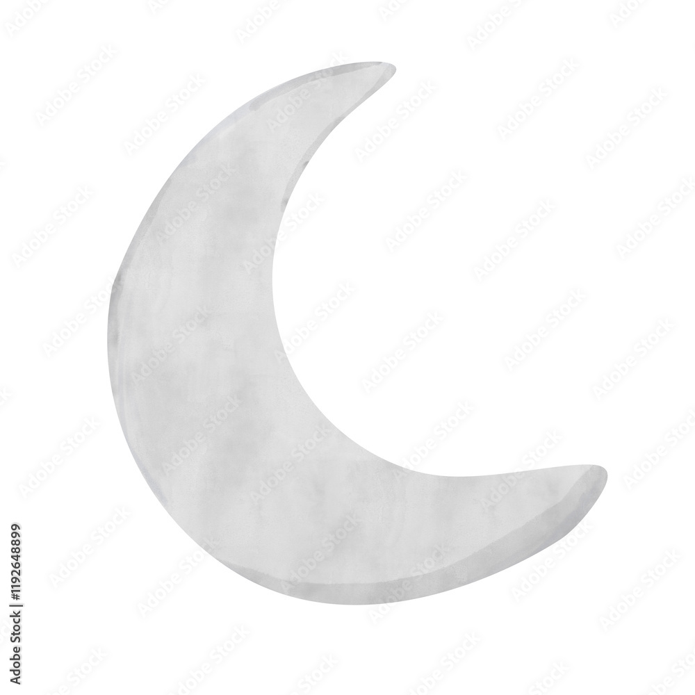 Watercolor New Moon Gray, Earth Satellite in Simple Childish Style Clipart Illustration for Textile, Print and Web Design Watercolor New Moon Gray, Earth Satellite in Simple Childish Style Clipart Illustration for Textile, Print and Web Design