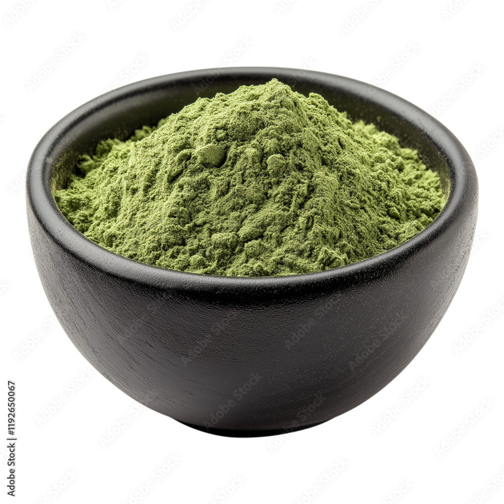 Parsley powder in a black bowl isolated on a white background