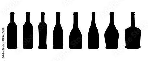 Wine bottle types vector illustrations set. Wine bottle silhouette vector isolated on white background.