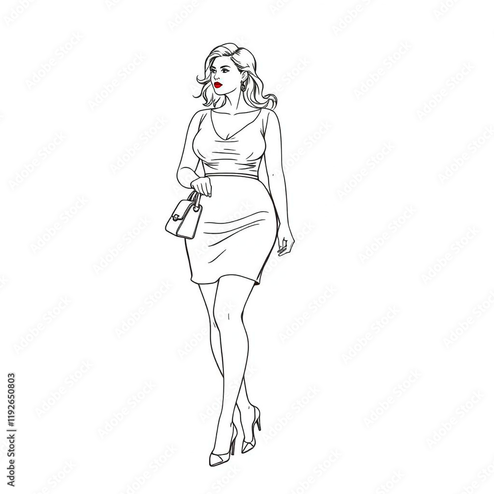 girl in a dress, line art image of lady in formal dress 