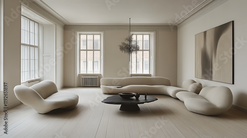 Minimalist Living Room with Organic Sofa and Modern Art