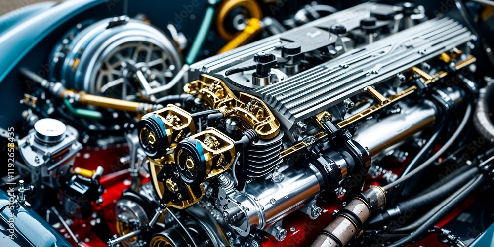 Fototapeta premium Intricate Close-Up of a Custom Race Car Engine Showcasing Unique Mechanical Design Element