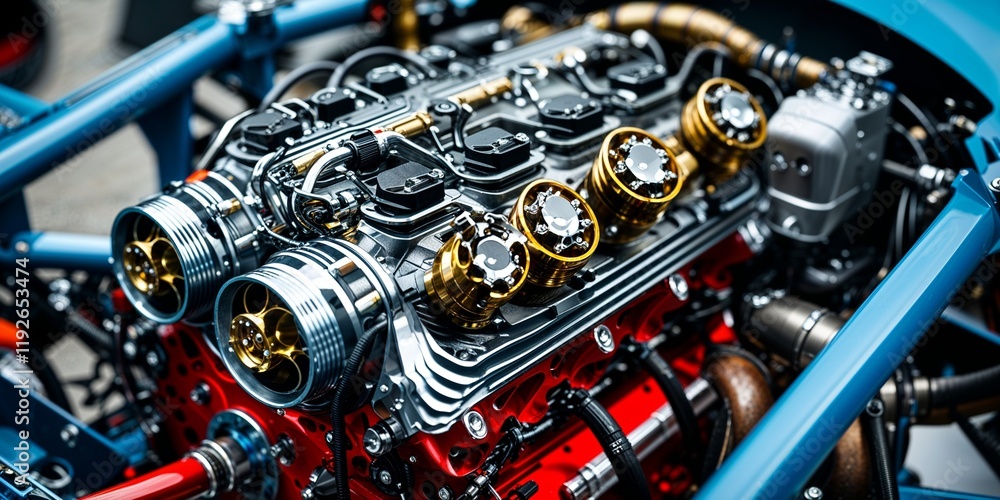 Intricate Close-Up of a Custom Race Car Engine Showcasing Unique Mechanical Design Element Intricate Close-Up of a Custom Race Car Engine Showcasing Unique Mechanical Design Element