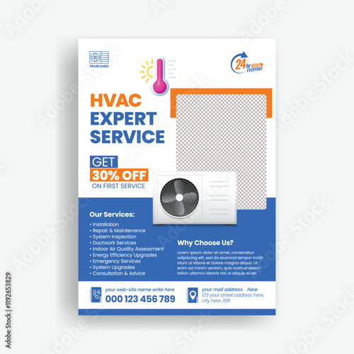 Heating, ventilation and air conditioning Repair, maintenance, and installation Service vertical print flyer or poster template with ac vector illustration design