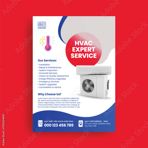 HVAC service  print flyer or poster template, Air Conditioner Repair Service flyer, Ac maintenance, installation Service flyer poster leaflet design with realistic ac illustration