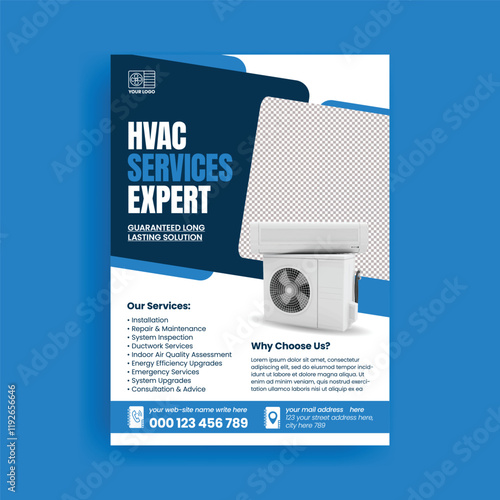 HVAC Repair, maintenance, and installation Service a4 size vertical print flyer or poster template, modern HVAC service leaflet or brochure cover design