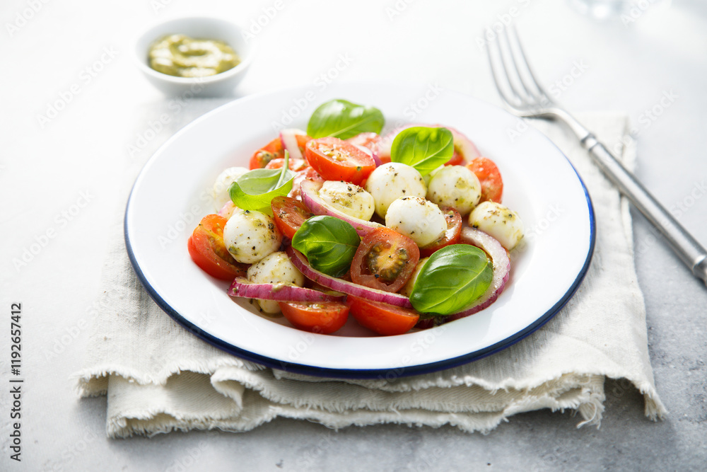 Tomato salad with red onion and cheese Tomato salad with red onion and cheese