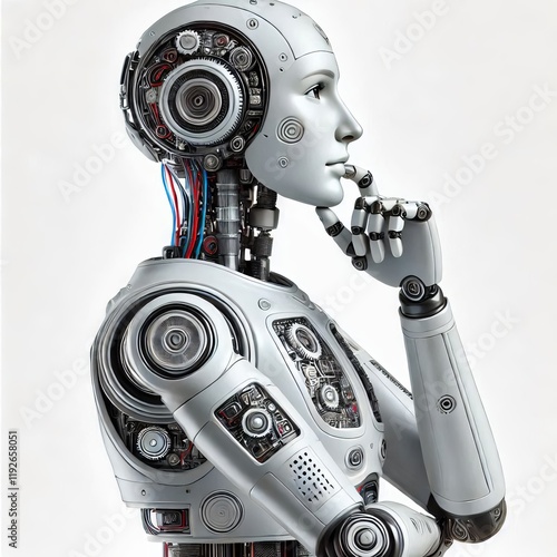 ai robot thinking, side view
