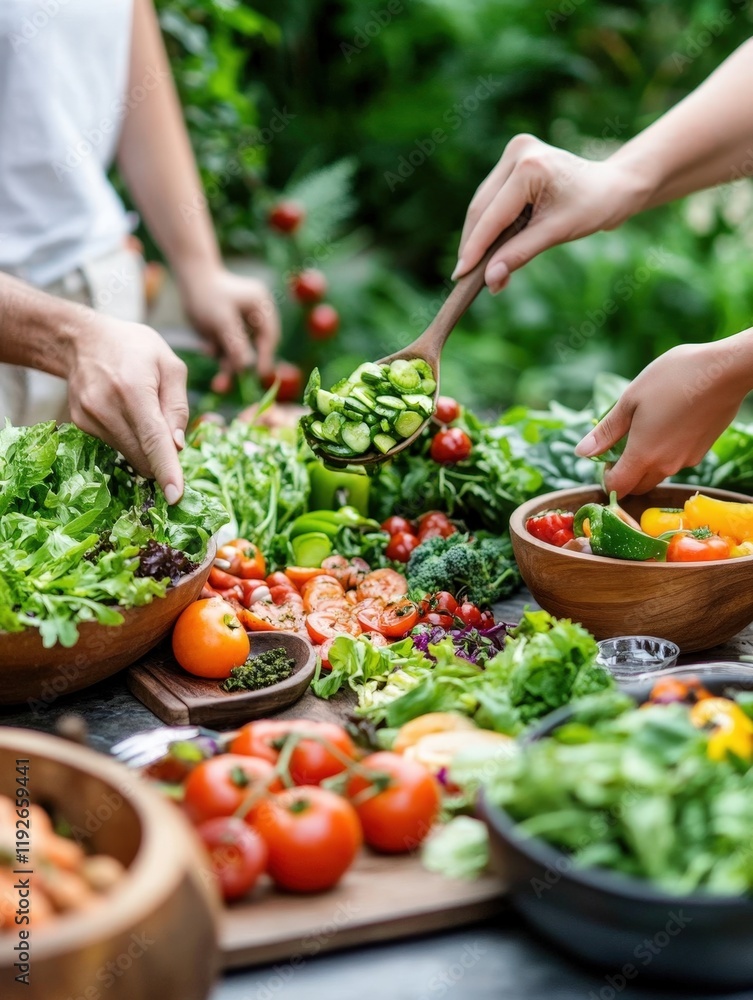 Fresh Vegetable Preparation in a Bright Garden Setting Fresh Vegetable Preparation in a Bright Garden Setting