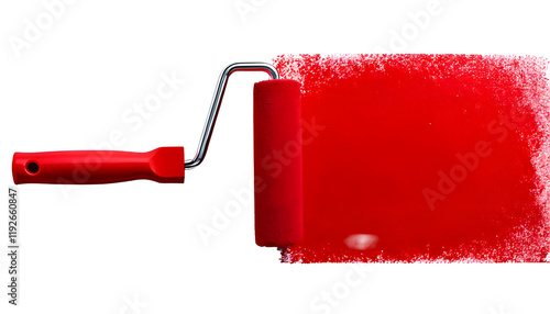 red paint roller isolated on Transparent Background.
