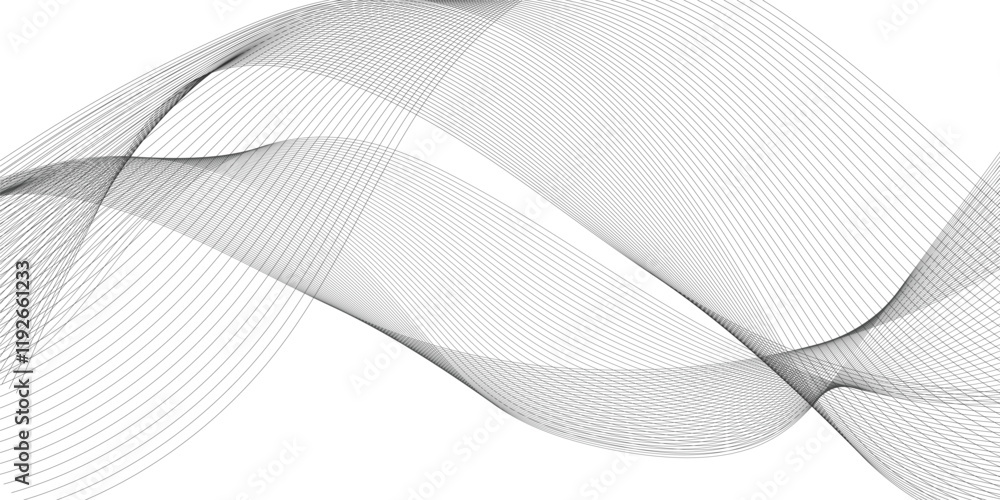 Abstract grey smooth element wavy modern curve lines on transparent background. Digital frequency track equalizer. Abstract frequency sound wave lines, twisted curve lines and technology background.	
