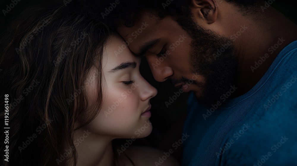 A close-up of two people's foreheads touching, eyes closed, symbolizing intimacy and trust A close-up of two people's foreheads touching, eyes closed, symbolizing intimacy and trust