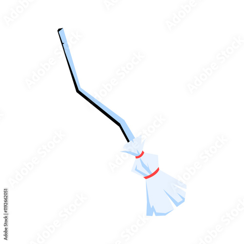 Broomstick In Flat Vector Illustration Symbolizing Witchcraft, Cleaning, And Magic, Isolated On White Background.
