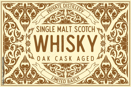 Scotch whisky - ornate monochrome vintage decorative label