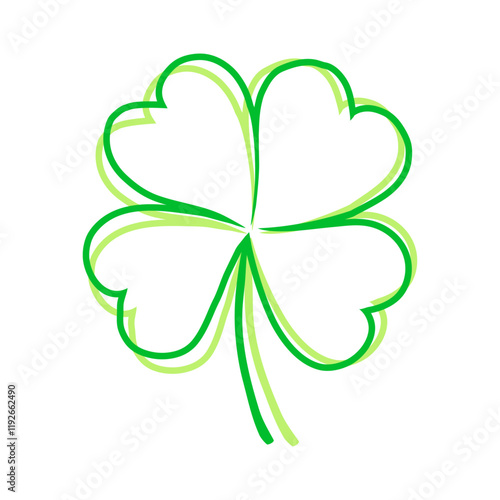 Día de San Patricio. Logo con silueta de dos tréboles de cuatro hojas con línea exterior para tarjetas y felicitaciones