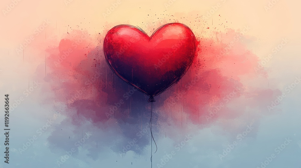 Heart-Shaped Balloon Floating Against Soft Pastel Background Heart-Shaped Balloon Floating Against Soft Pastel Background