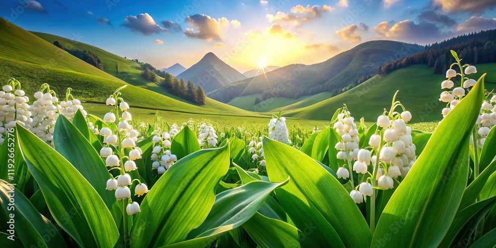 Obraz premium Serene Spring Landscape: Lilies of the Valley in Soft Sunlight