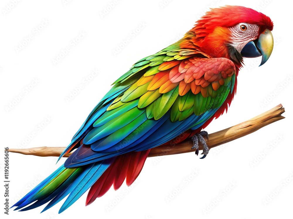 Fototapeta premium Silhouette Green-winged Macaw Perched on Branch - Transparent Background Stock Photo