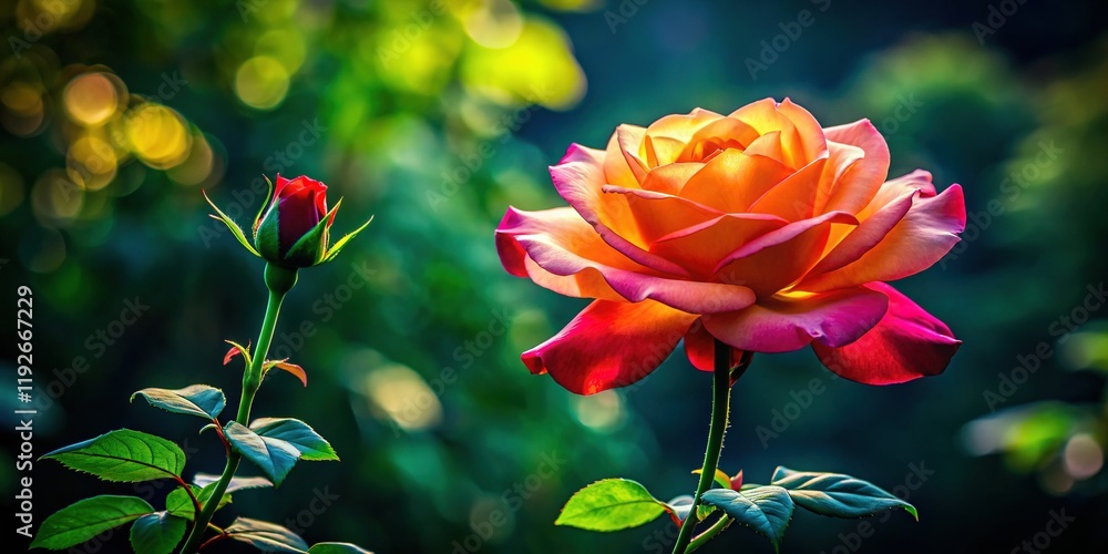 Obraz premium Silhouette of Two-Tone Rose and Bud in Lush Green Park