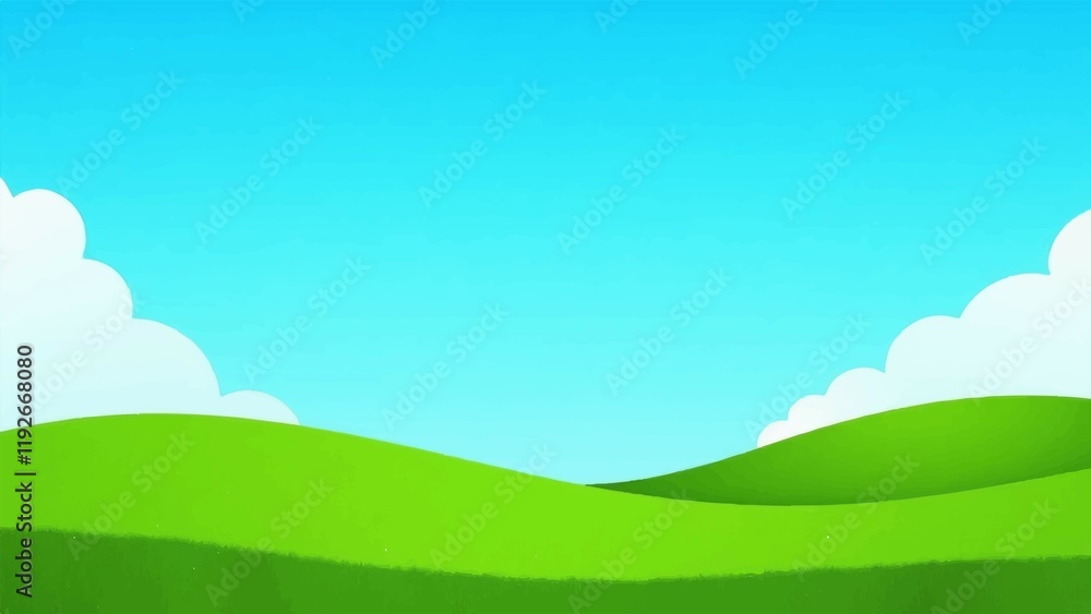 Ultra-high-definition vector design illustration of a green field and a blue sky. Ultra-high-definition vector design illustration of a green field and a blue sky.