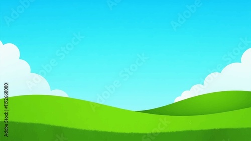 Ultra-high-definition vector design illustration of a green field and a blue sky.